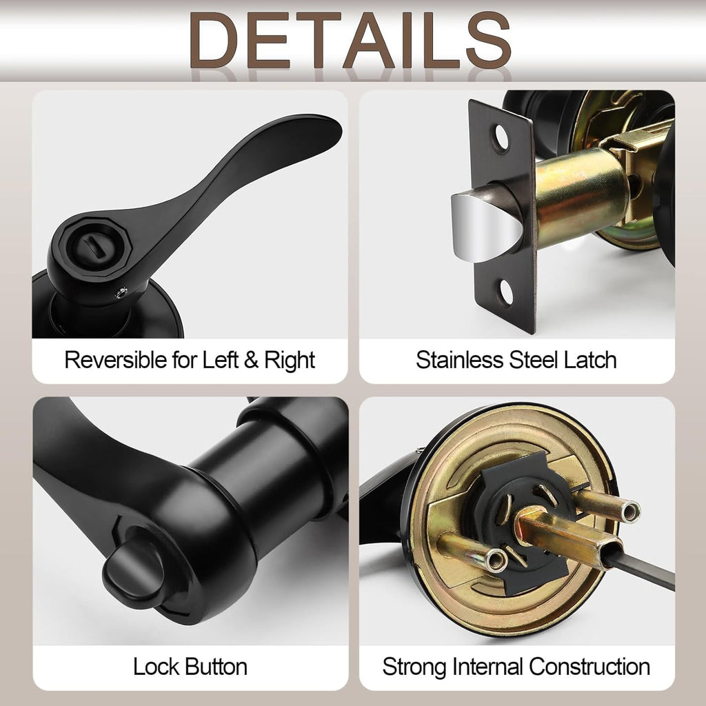 6 Pack Matte Black Door Handles Privacy Door Levers, Heavy Duty Wave Style Bed/Bath Door Locks Interior Door Knobs