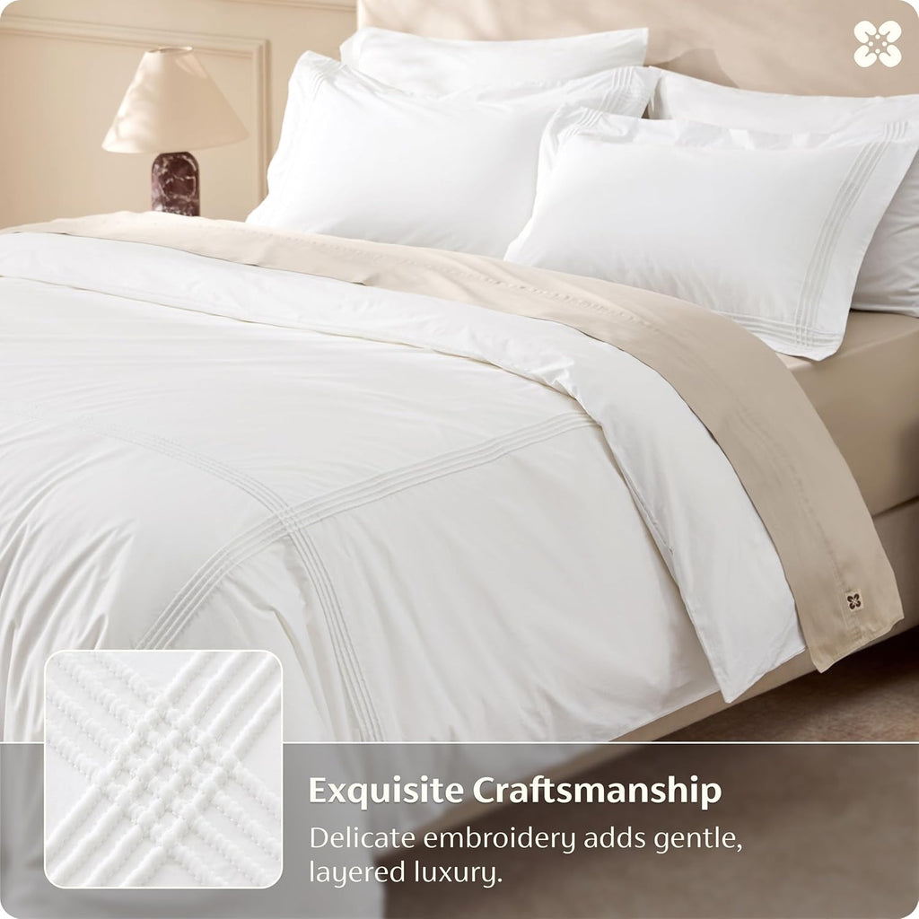 100% Cotton Percale Duvet Cover Queen, Luxury Hotel Duvet Cover, Rope Weave White Comforter Cover, PureWoven