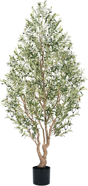 9ft Faux Olive Tree - Large Artificial Olive Tree with Realistic 2006 Leaves and 157 Olives - Lush and Elegant Fake
