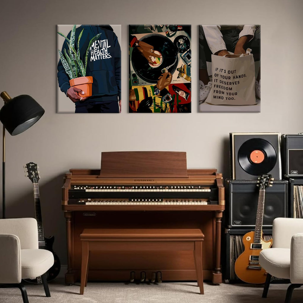 Black Men Wall Art African American Man Canvas Wall Decor Black People Art Posters Music DJ Pictures Fashion Mens