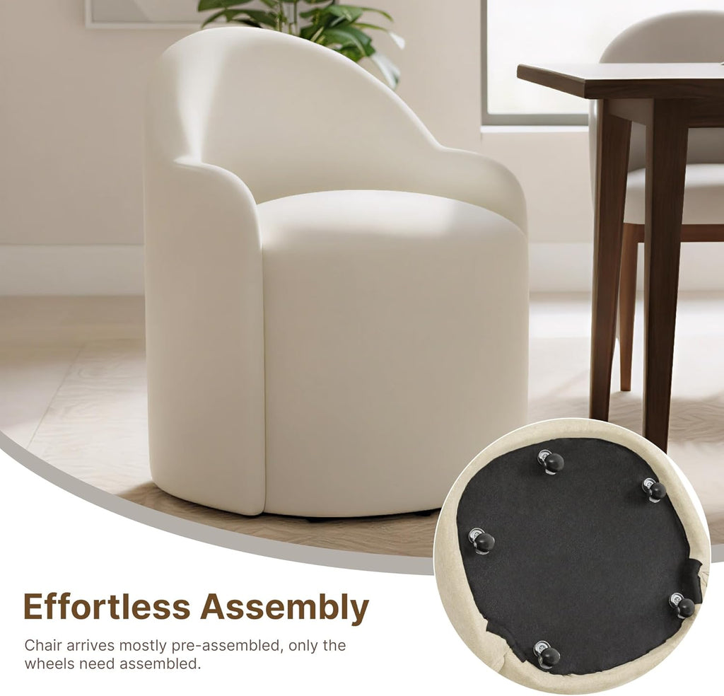Upholstered Dining Chairs with Casters, No Assembly Modern Dining Room Chairs Accent Vanity Chair with 5 Wheels &
