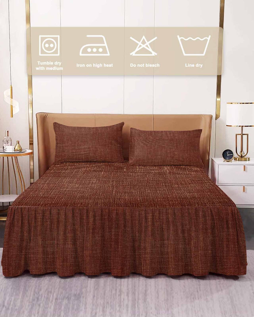 Ruffle Skirt Bedspread for Bed Vintage Dark Brown Linen 2 Piece Bedding Cover with Pillow Sham, 18In Drop