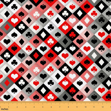 Poker Fabric By The Yard, Geometric Upholstery Fabric, Rhombus Decorative Fabric, Casino Indoor Outdoor Fabric, Heart
