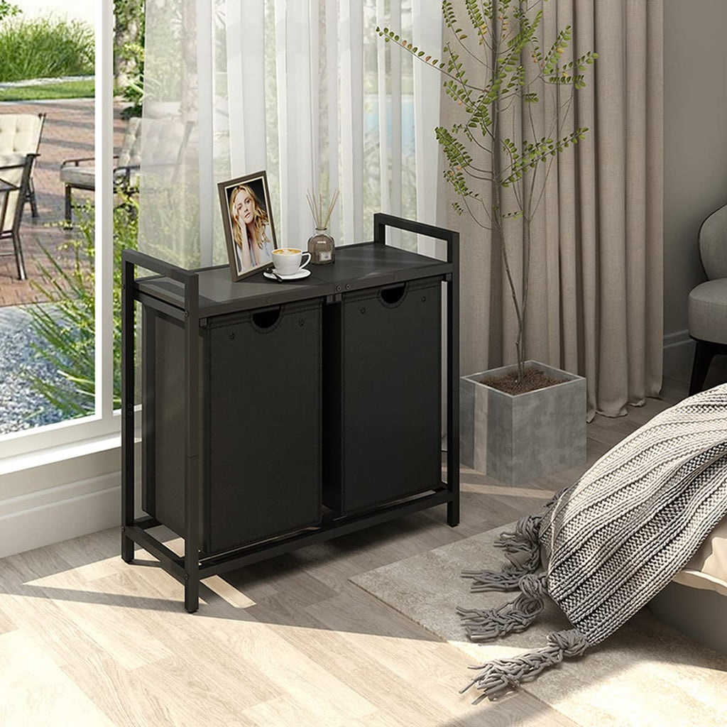 Laundry Hamper, Two-Color 2 × 48L Laundry Basket with 2 Removable Laundry Sorter Bags and Top Shelf, Clothes Hamper