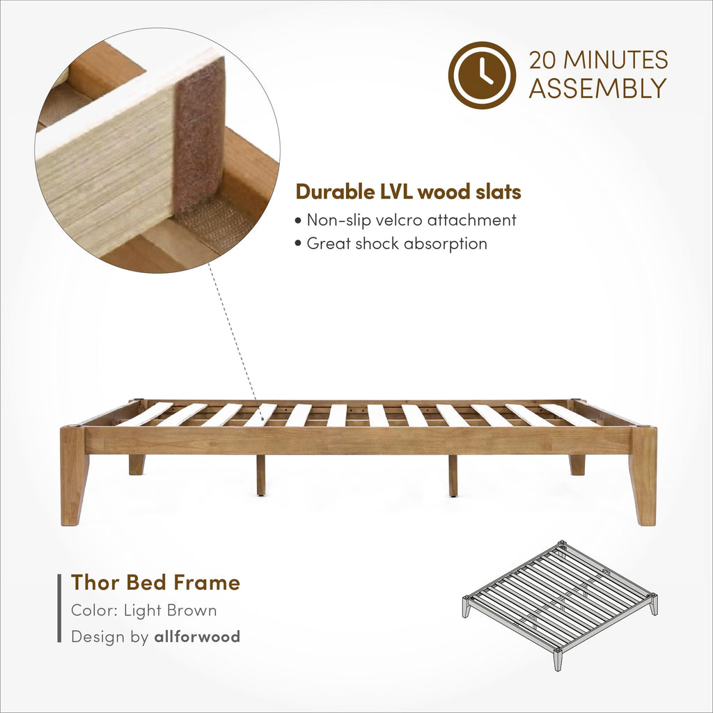 Thor Japanese Joinery Bed Frame King, Solid Wood (Light Brown)