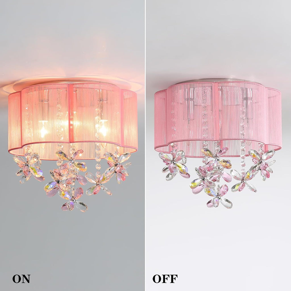 3 Light Bedroom Mini Chandelier Ceiling Light Pink Lamp 13" Small Crystal Chandelier Flush Mount Chandeliers