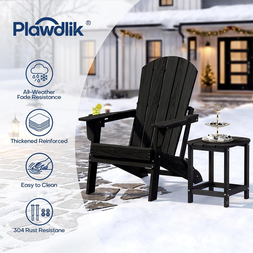 Folding Adirondack Chair Set of 4, Cup Holder,Wooden Textured ,Heavy All-Weather HDPE Comfortable Set Poolside