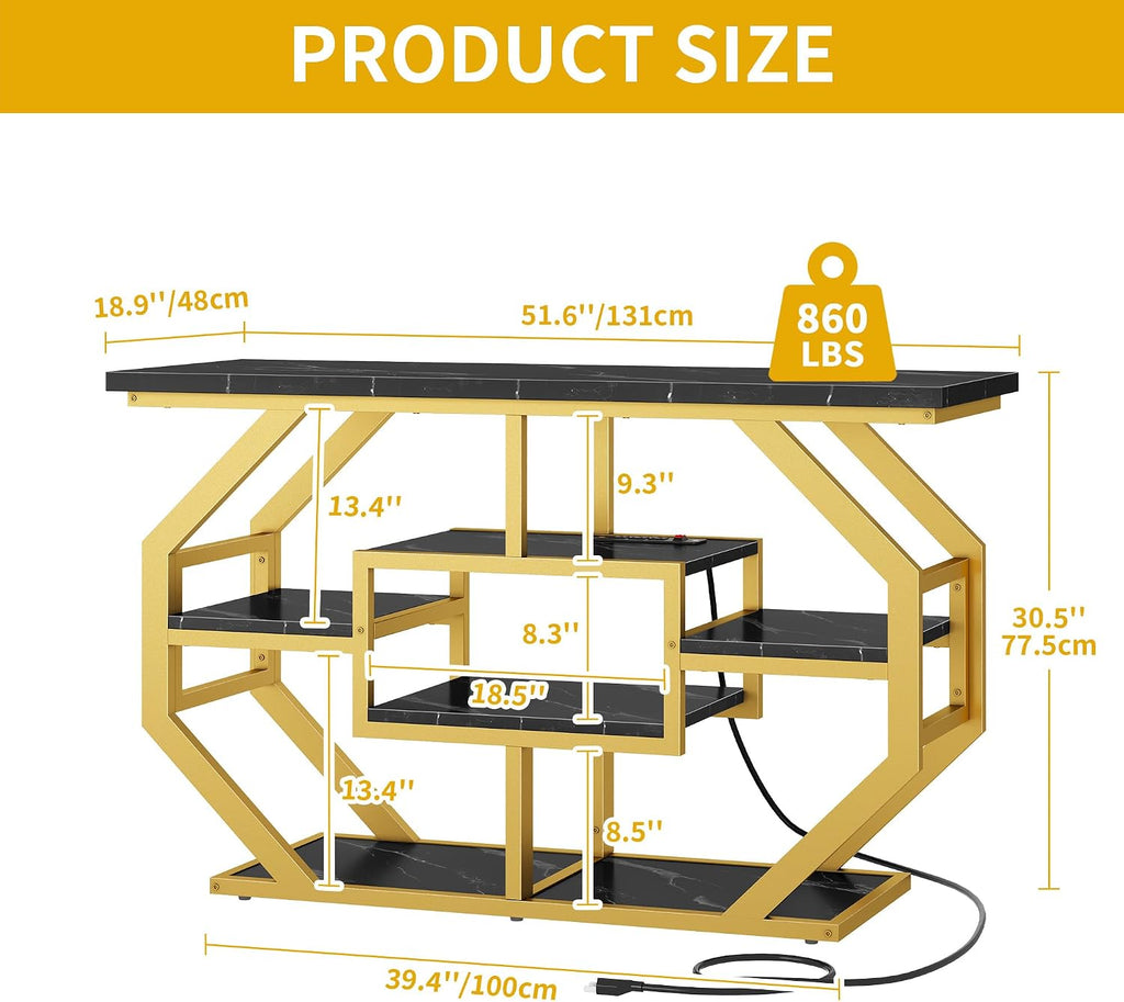 55-75 Gallon Aquarium Stand 29 with Power Outlet, Black & Gold