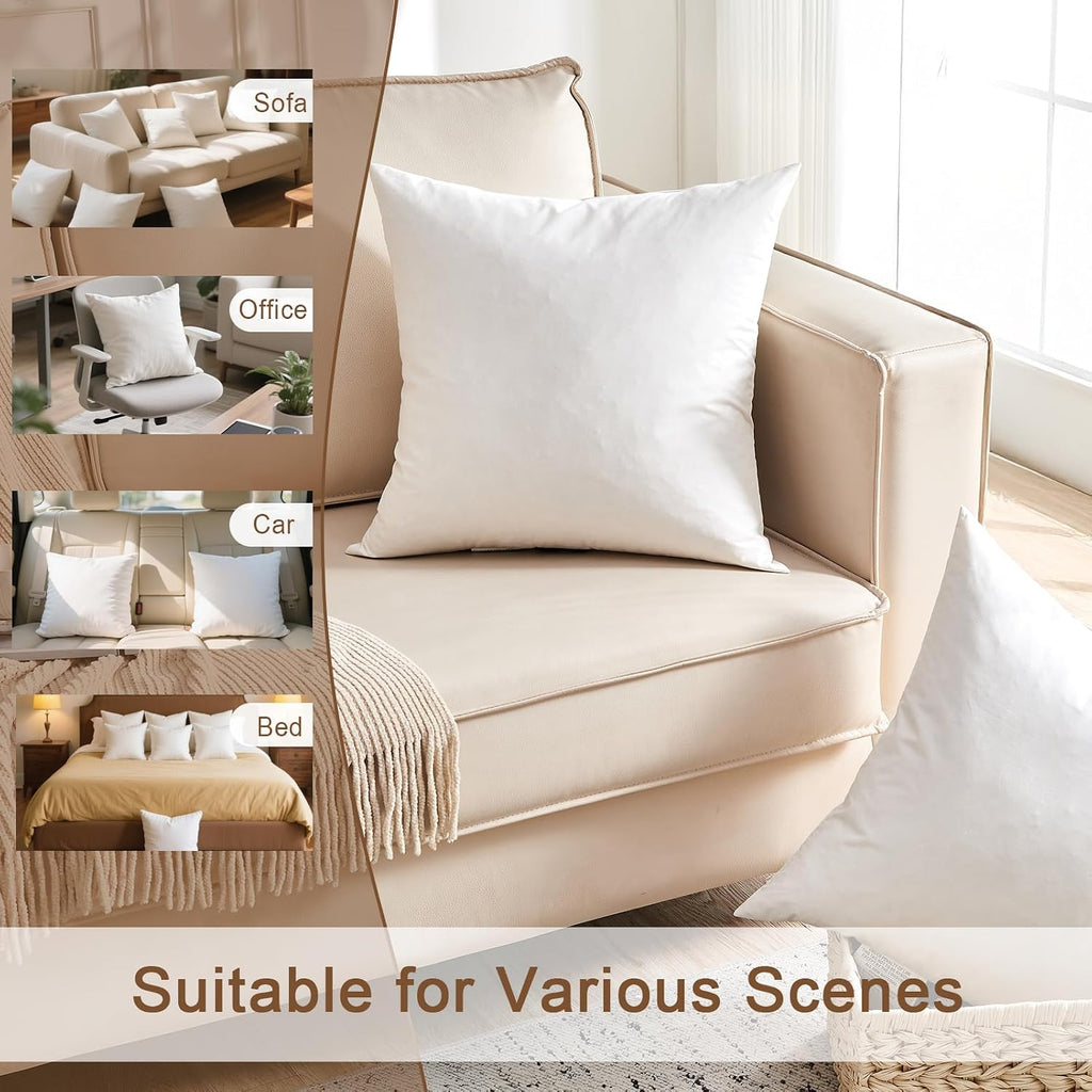 Organic Feather Down Throw Pillow Inserts 22x22 Inch - Set of 2