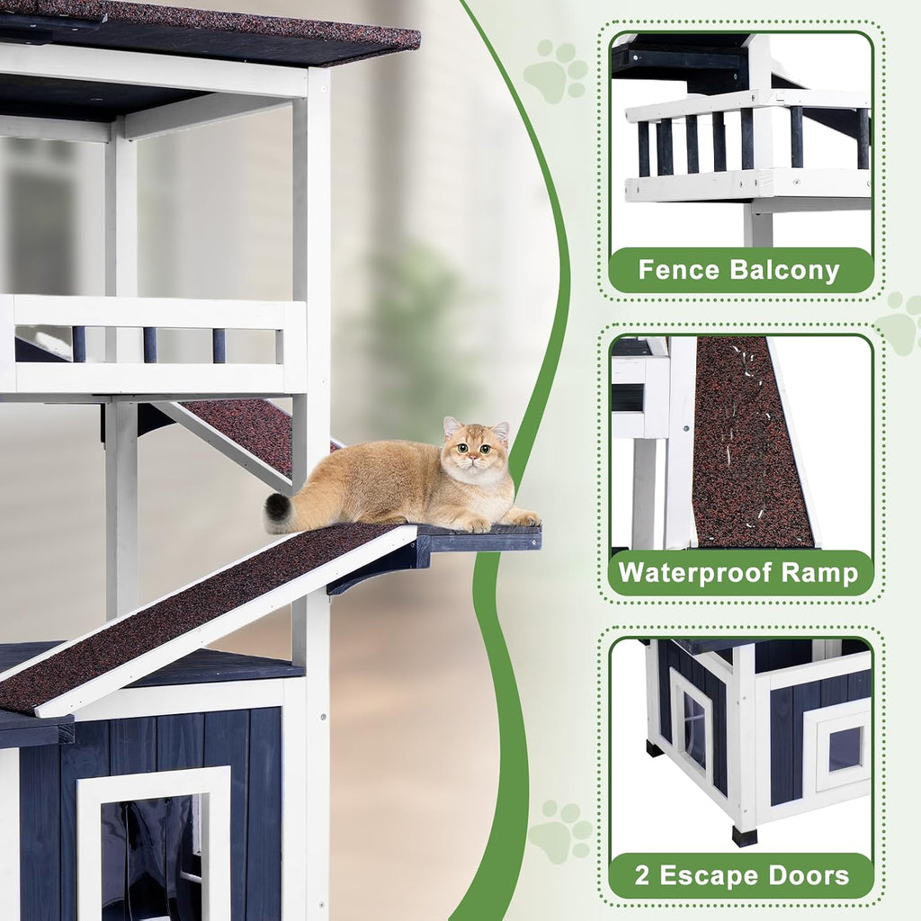 Outdoor Cat Tree, Weatherproof Cat Tower & House, 26.8"x26.8"x45.1"