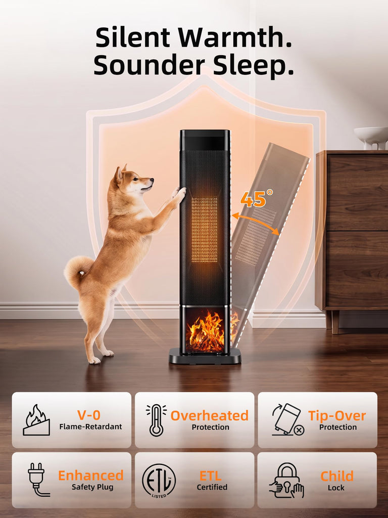 Space Heaters For Indoor Use, 1500W Electric Heaters Large Room with Thermostat, 120°Oscillation, 24H Timer, 3D