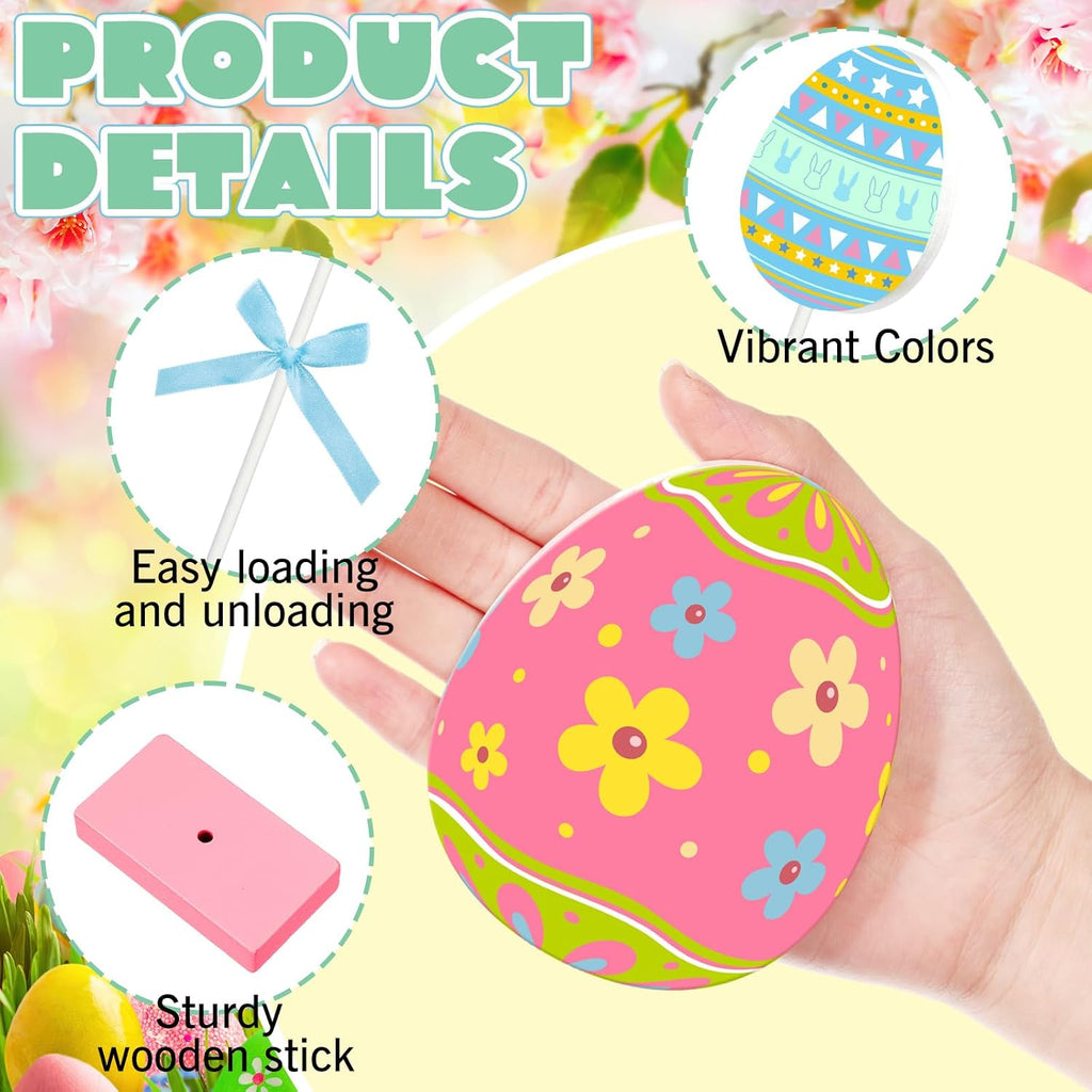 Easter Table Decorations Eggs Wooden Sign Set Spring Tall Standing Sign Colorful Table Centerpiece Bunny Floral - Set of 6