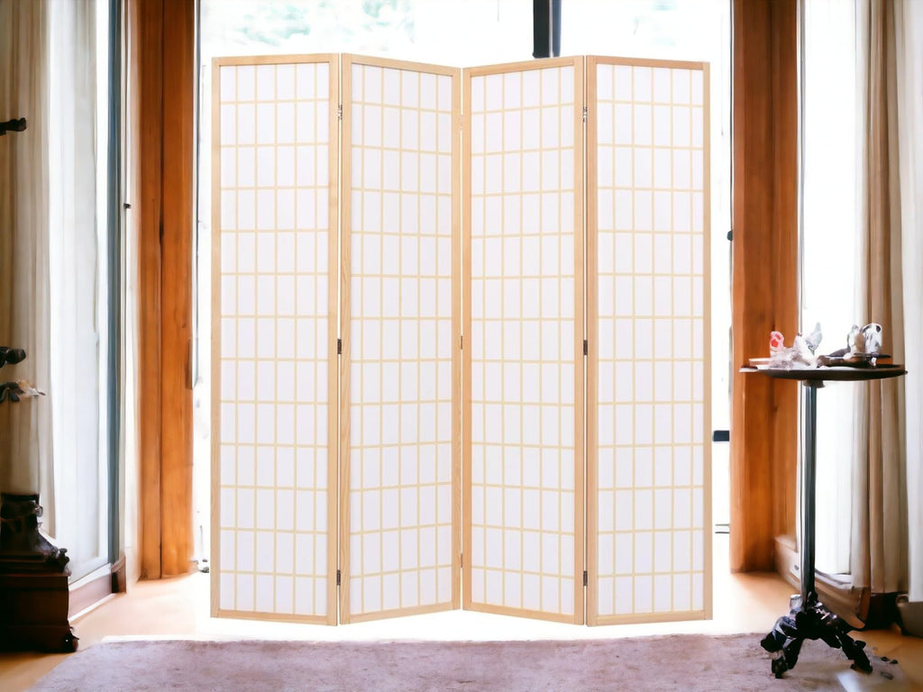 4 Panels Room Divider Privacy Screen Shoji Divider 6ft High Japanese Style Privacy Room Divider (Natural, 4 Panels)