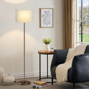 60'' Modern Floor Lamp with Shade, Tall Lamps, Beige Shade with Brown Pole(Without Bulb)