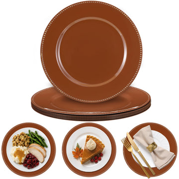 6 Pack Thanksgiving Charger Plates 13'' Charger Plate with Beaded Rim