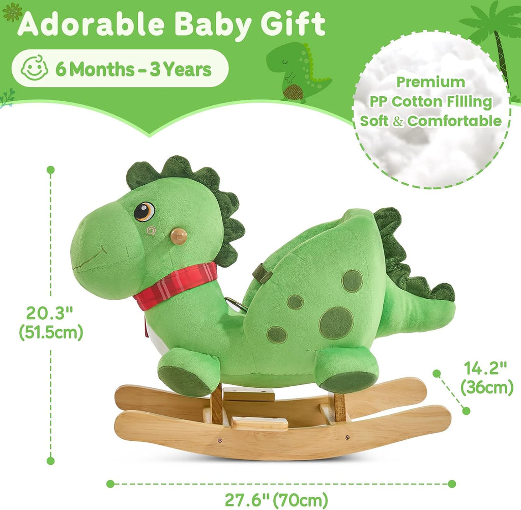 Dino Rocking Horse for Toddlers 1-3 Years, Premium Green Plush Rocking Dino with Soft Spikes, Big Eyes & Lovely