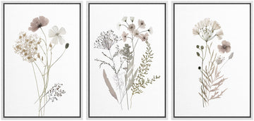 Framed Canvas Print Wall Art Watercolor Wildflower Art Print, Floral Botanical Prints, Minimalist Art, Modern