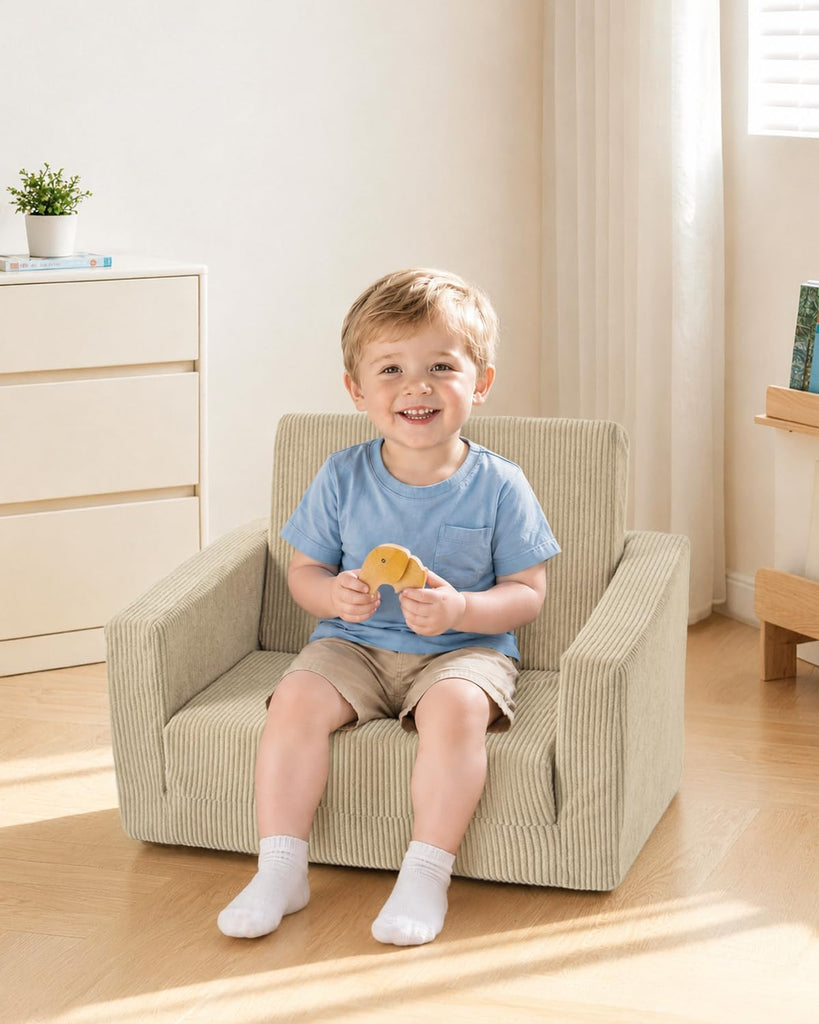 In-1 Kids Chair and Couch, Cozy Corduroy Kids Sofa, Beige