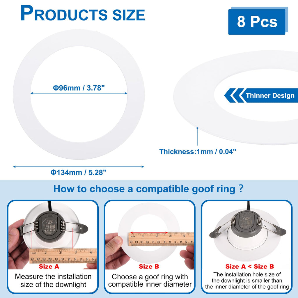 Goof Rings Inner Diameter 3.78", Outer Diameter 5.28", 8 Pcs Metal Goof Rings Cover Recessed Light Trim for Ceiling