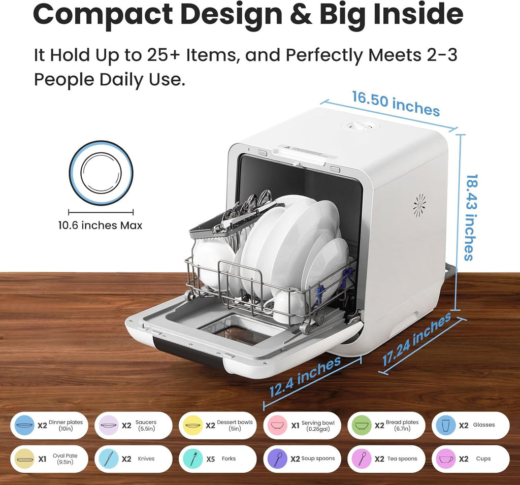 Countertop Dishwasher, Portable Dishwasher with 6L Built-in Water Tank, Mini Dishwasher with More Space Inside