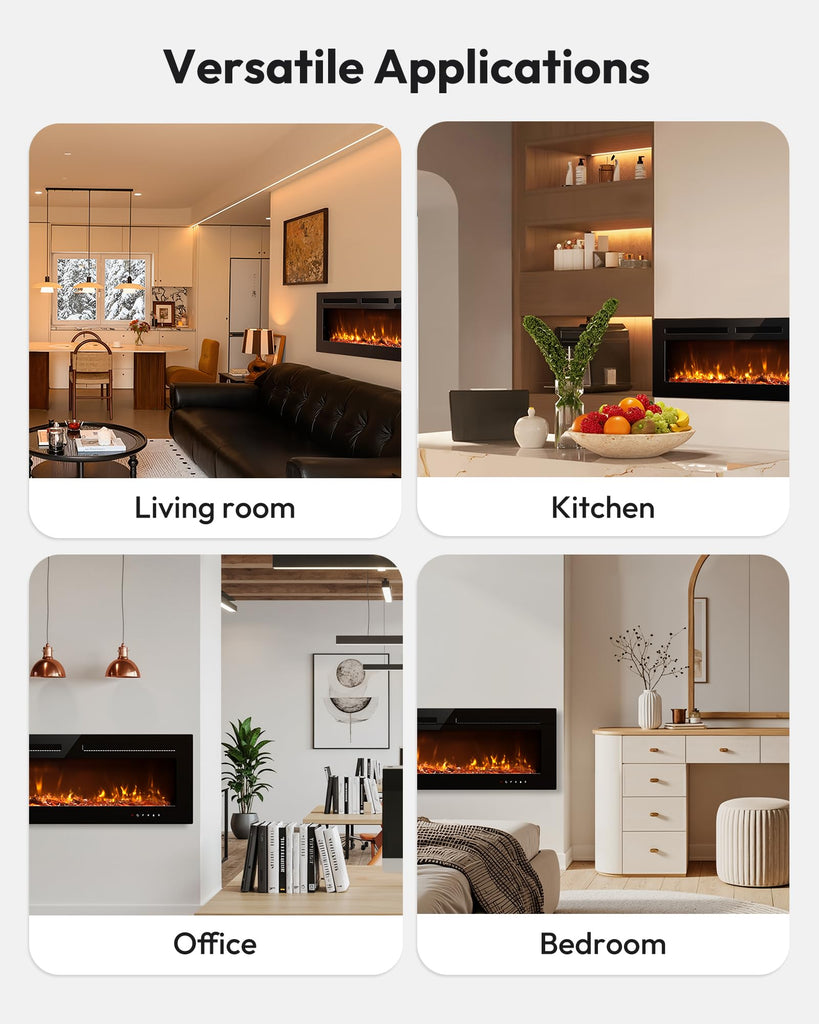 60 Inch Electric Fireplace Recessed Wall Mounted