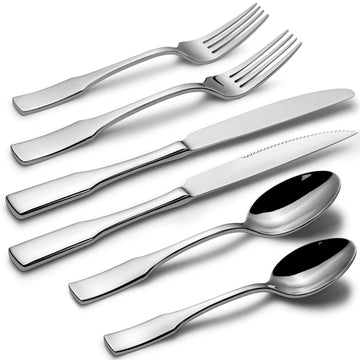 Kate 48-Piece Silverware Set with steak knife Service for 8, Stainless Steel Flatware Set, Mirror Polished Cutlery