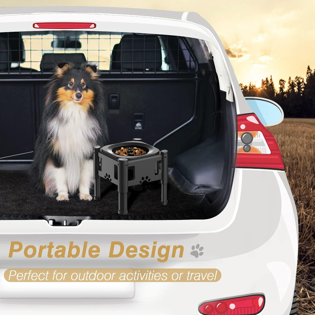 Elevated Slow Feeder Dog Bowls with 3 Heights Adjustable Stand