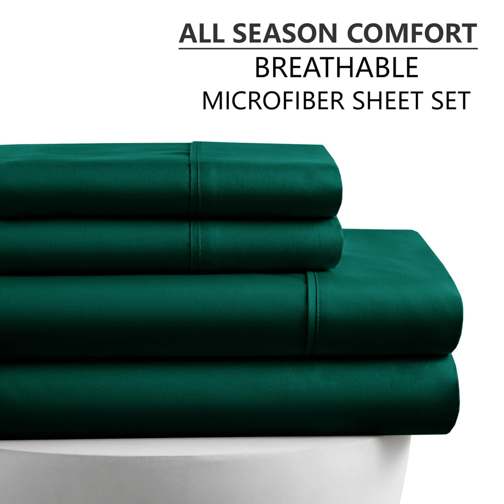 Twin Sheet Set - Ultra-Soft Microfiber 15-Inch Deep Pocket - Wrinkle Free and Fade Resistant (Emerald Green)
