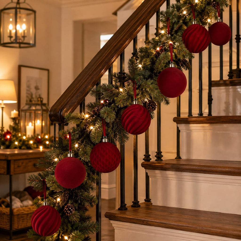 Inch Velvet Christmas Ball Ornaments, Large Tree Decorations, Burgundy, 4 - Set of 4
