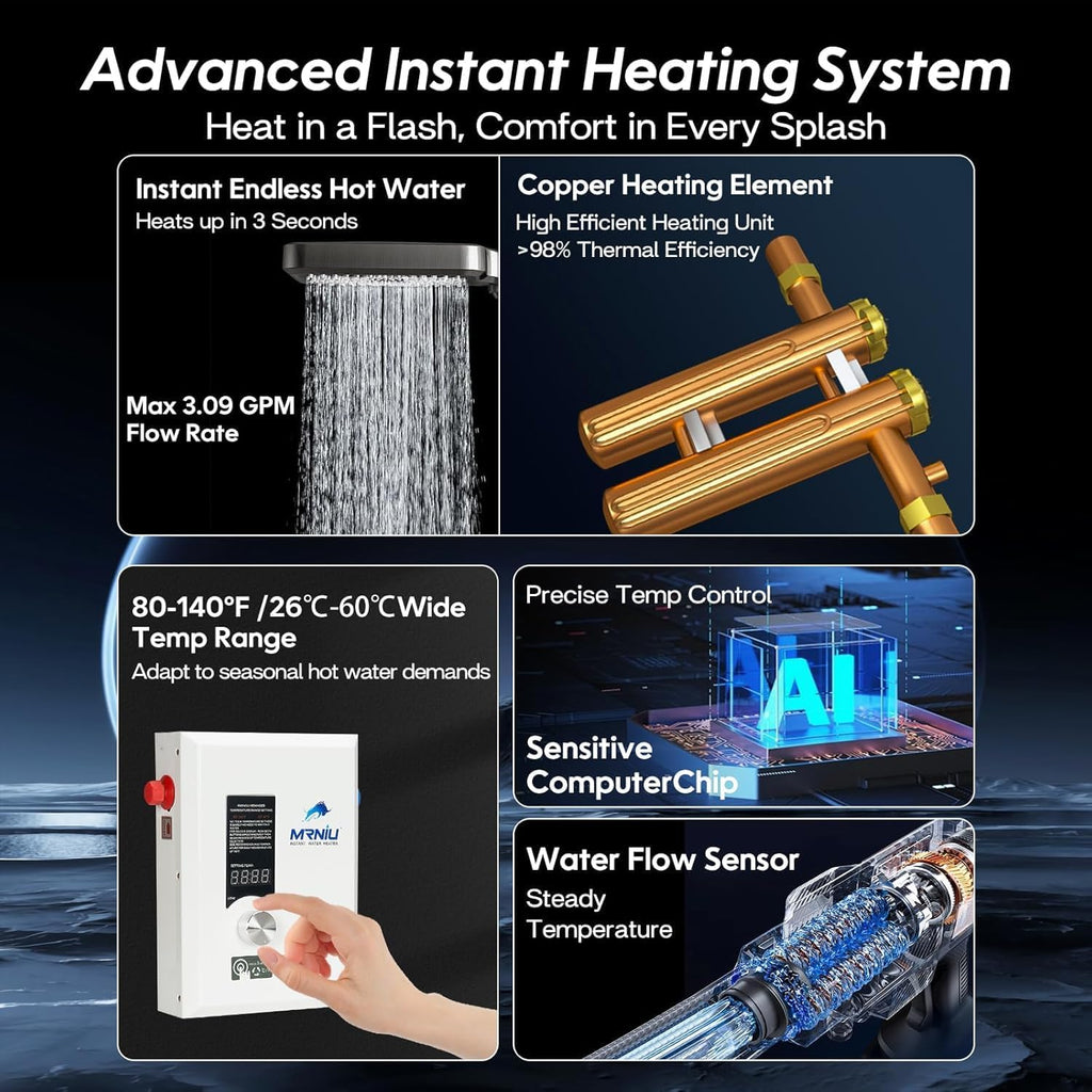 18Kw 240V Electric Tankless Water Heater, On-Demand Instant Hot Water, LED Temperature Display