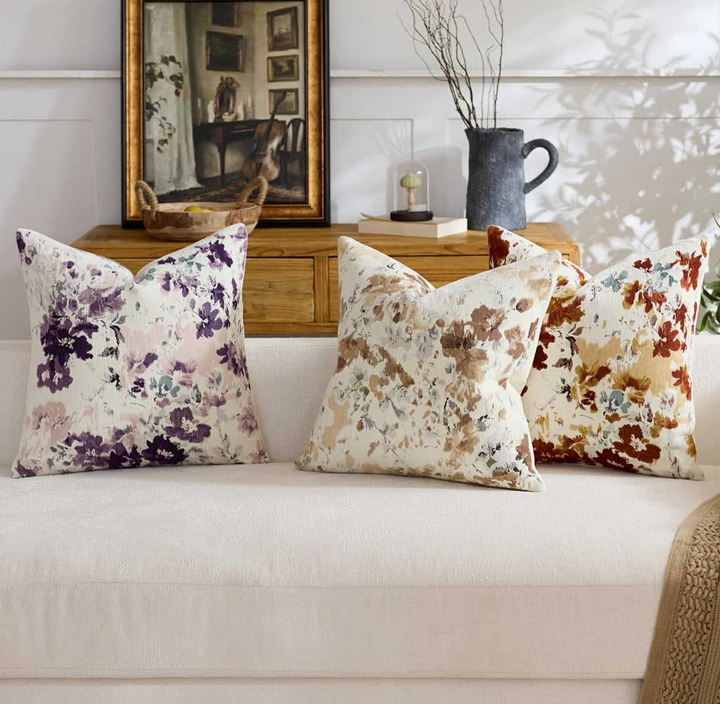 Vintage Floral Throw Pillow Covers, Reversible, 20x20, Rustic Terracotta