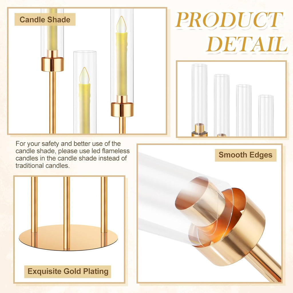 10 Set 3 Arm Candelabra Centerpiece 33.8 Inch Candle Holder Gold Candelabra Metal Floor Pillar Candlesticks for