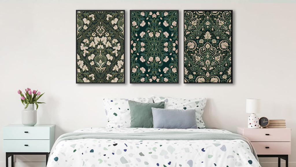 Large Framed Canvas Wall Art, William Morris Dark Green Floral, 20"x28"x3