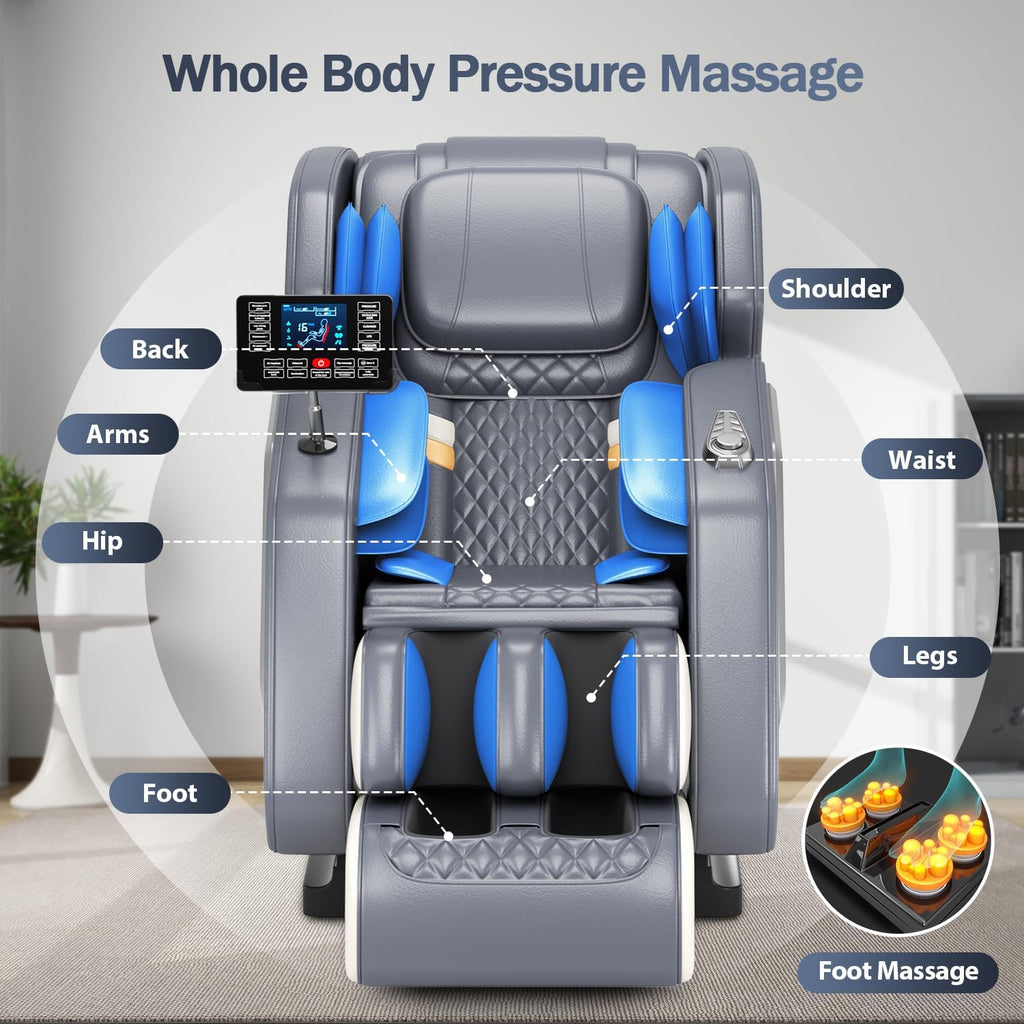 Full Body Massage Chair Zero Gravity Recliner, 8 Fixed Rollers with Heating Function & Auto Mode Use