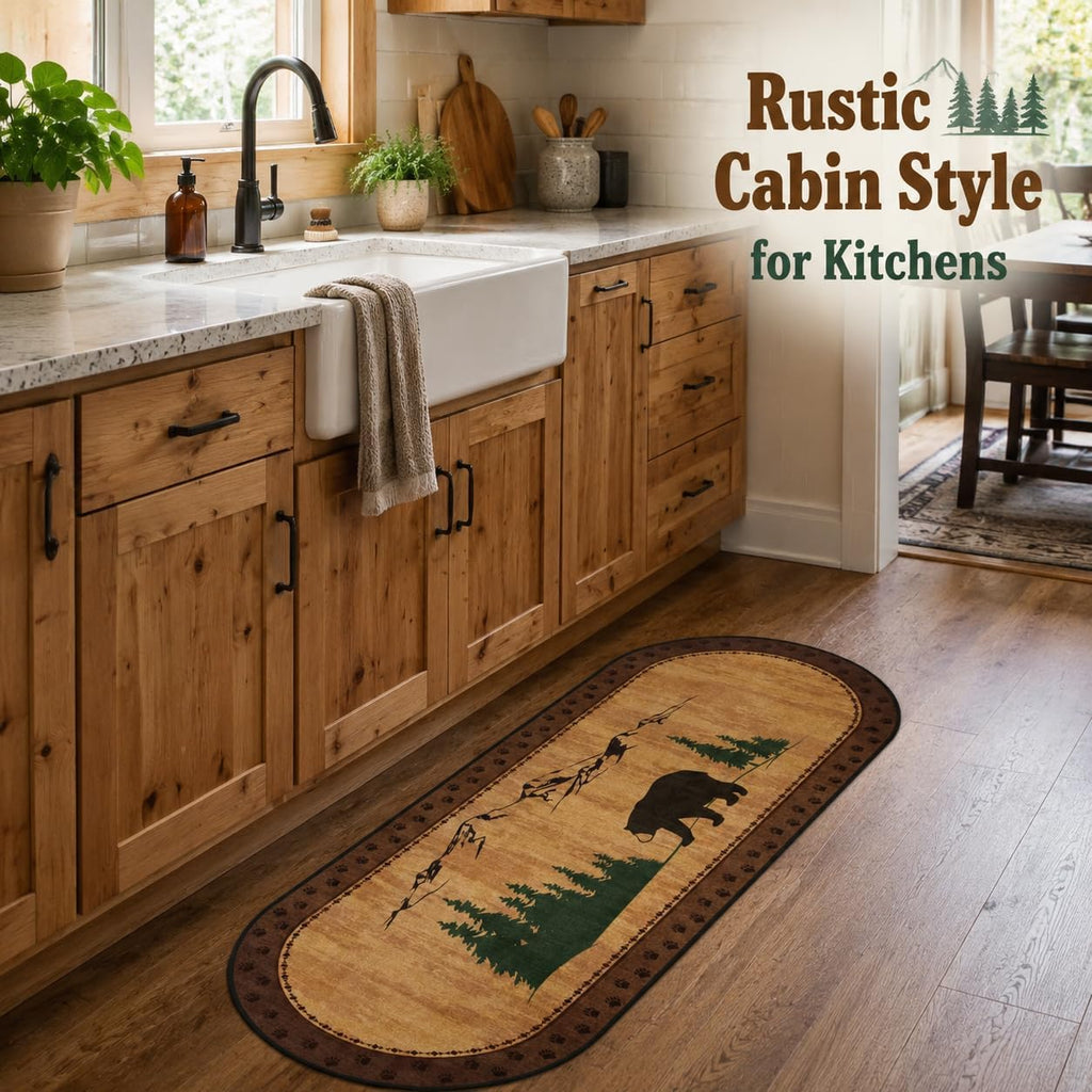 Bear Runner Rug 2x6 Oval, Rustic Cab Rug, Washable Non Slip