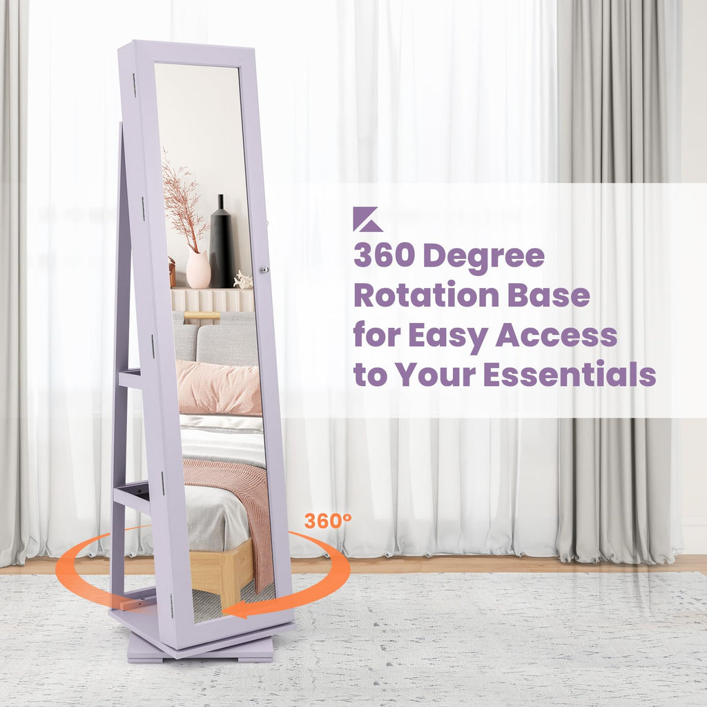 Swivel Jewelry Armoire with Full Length Mirror, Lavender