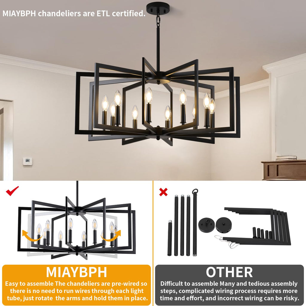 Black Chandelier, 10-Light Kitchen Chandelier Light Fixture Modern Metal Industrial Large Chandeliers for Farmhouse