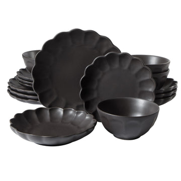 Plates and Bowls Set, 16 Piece Dinnerware Set for 4, Black