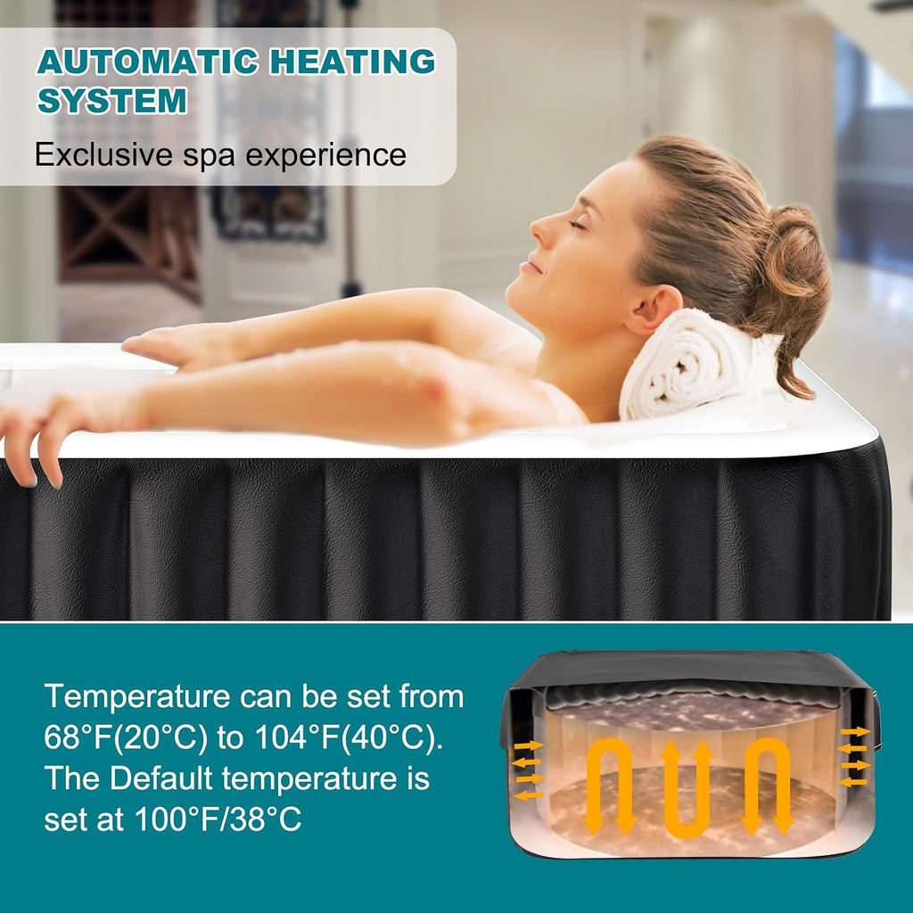73" X 73" X 25" Inflatable Hot Tub, 4-6 Person Square PVC Spa | Blow Up Hot Tub Portable Outdoor Spa with 130 Bubble
