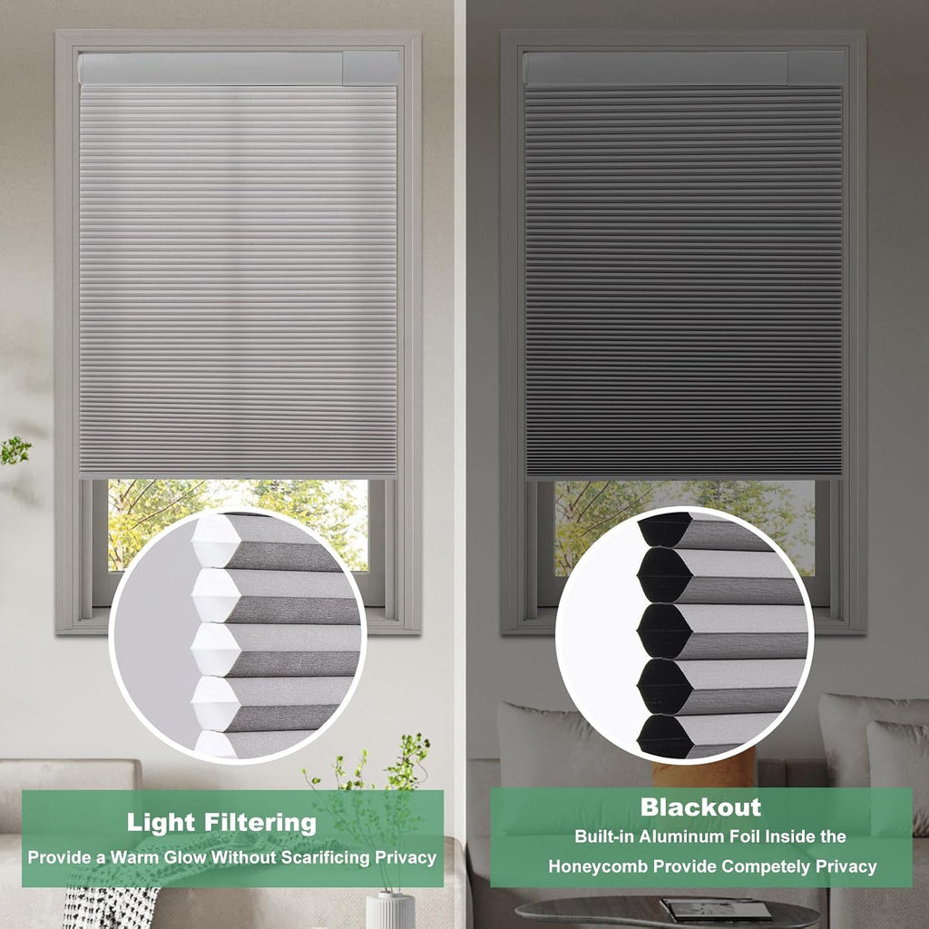 No Drill Cellular Shades for Indoor Windows, Thermal Insulating & Noise Reducing Honeycomb Blinds, Free Stop Cordless