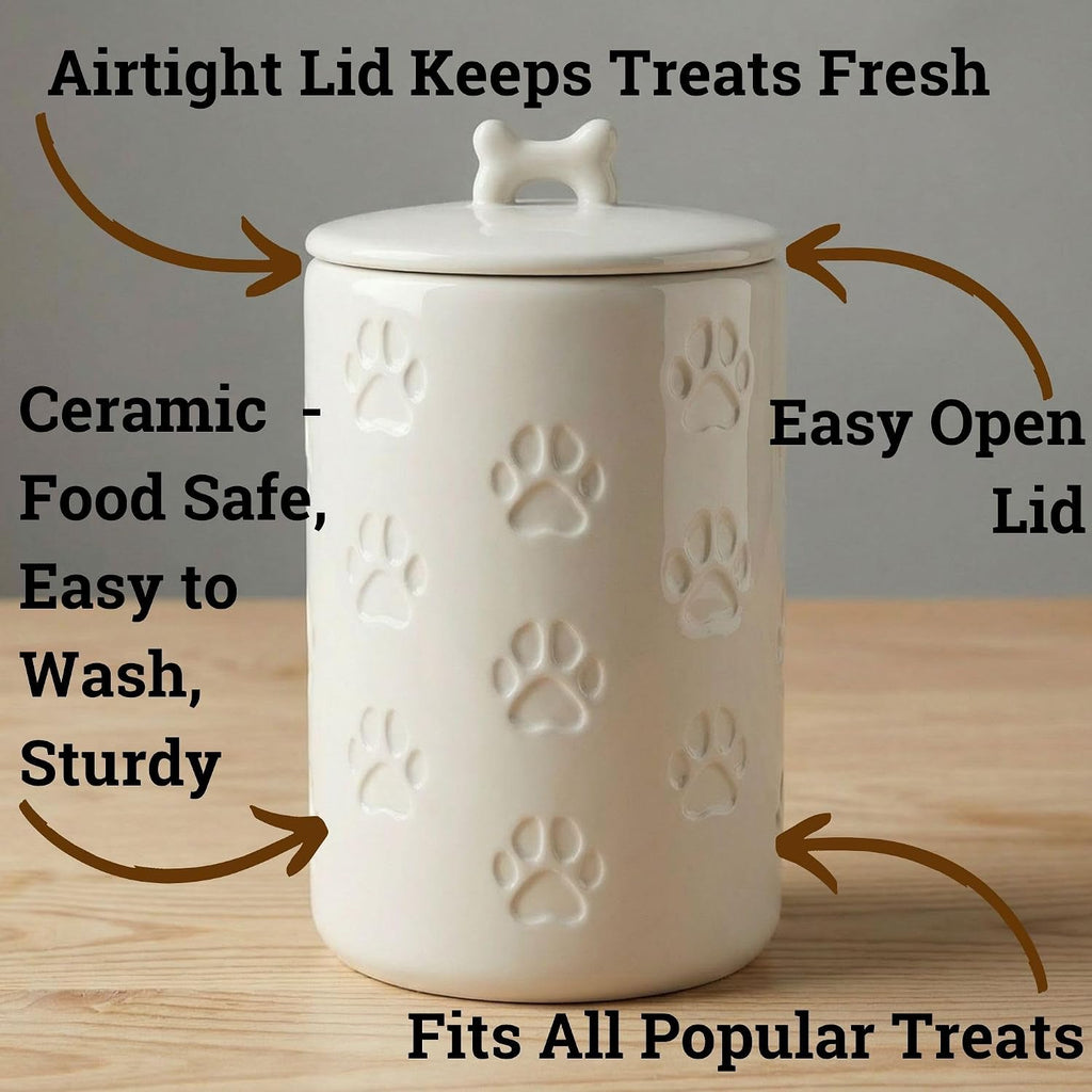 Dog Treat Container Airtight, 5"W x 9"H, Ceramic 7 Cups Big Treats Canister