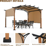 73.8" x 14" x 8" Outdoor Retractable Pergola with Sun Shade Canopy Patio Metal Garden Pergola,Beige