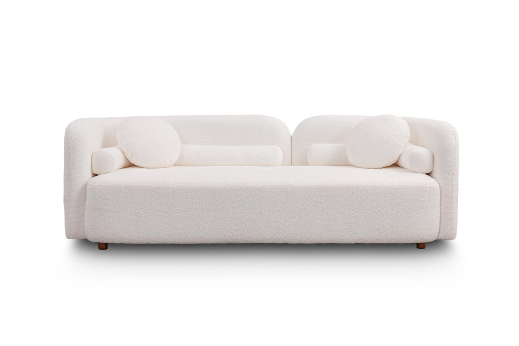 88.58'' 3-Seat Modern Curved Boucle Sofa, Cozy Thick Upholstered Teddy Loveseat, Half Moon Aesthetic Design Sherpa