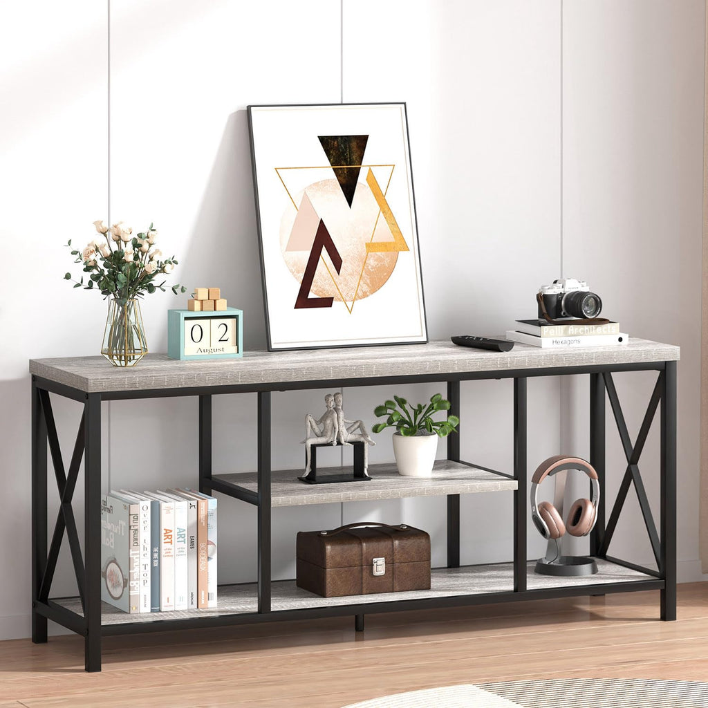 Modern TV Stand for TV up to 65 Inch, Rustic Wood Entertainment Center with Storage Shelves, Industrial Media TV