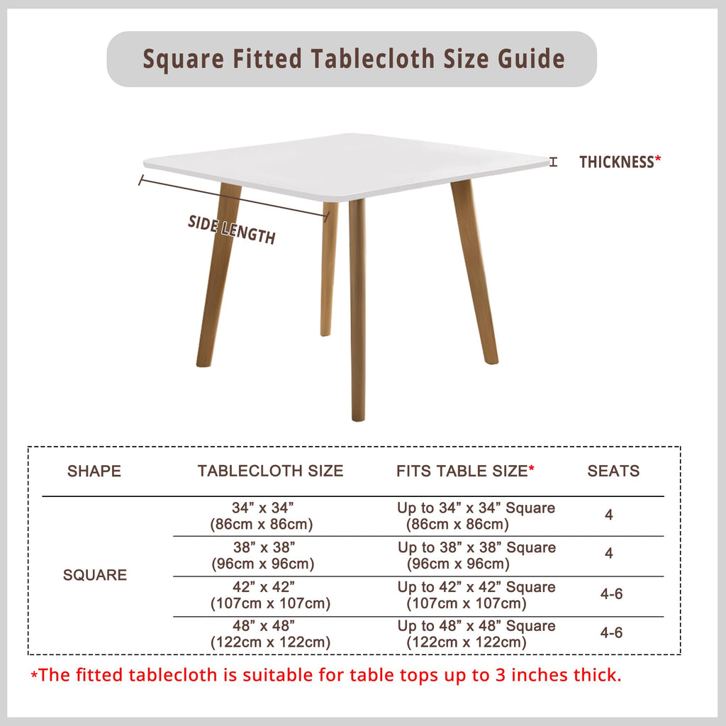 Solid Color Square Tablecloth 48x48 Inch Fitted Patio Coffee Table Cover with Elastic Stretchy Washable White Fabric