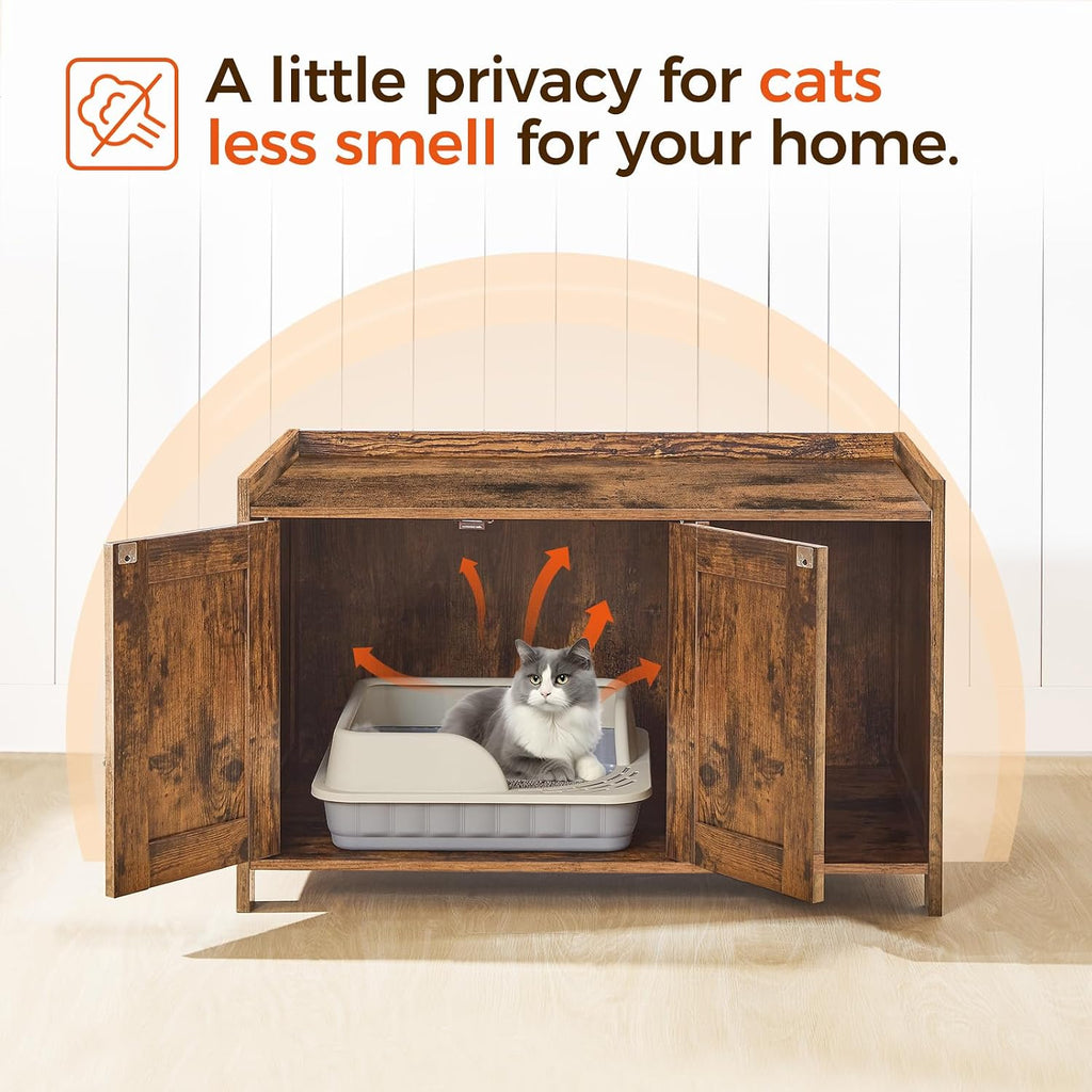 Cat Litter Box Enclosure, Hidden Litter Box Furniture with Divider, Indoor Cats House, Wooden Cat Washroom Storage