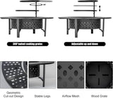 47 Inch Fire Pit with 2 Grills, Wood Burning Fire Pits for Outside with Lid & Poker, BBQ& Outdoor Firepit & Round Metal Table 3 in 1 for Patio - Image 6
