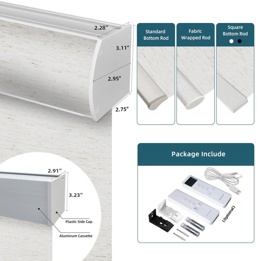 Motorized Roller Shades, Light Filtering Linen White