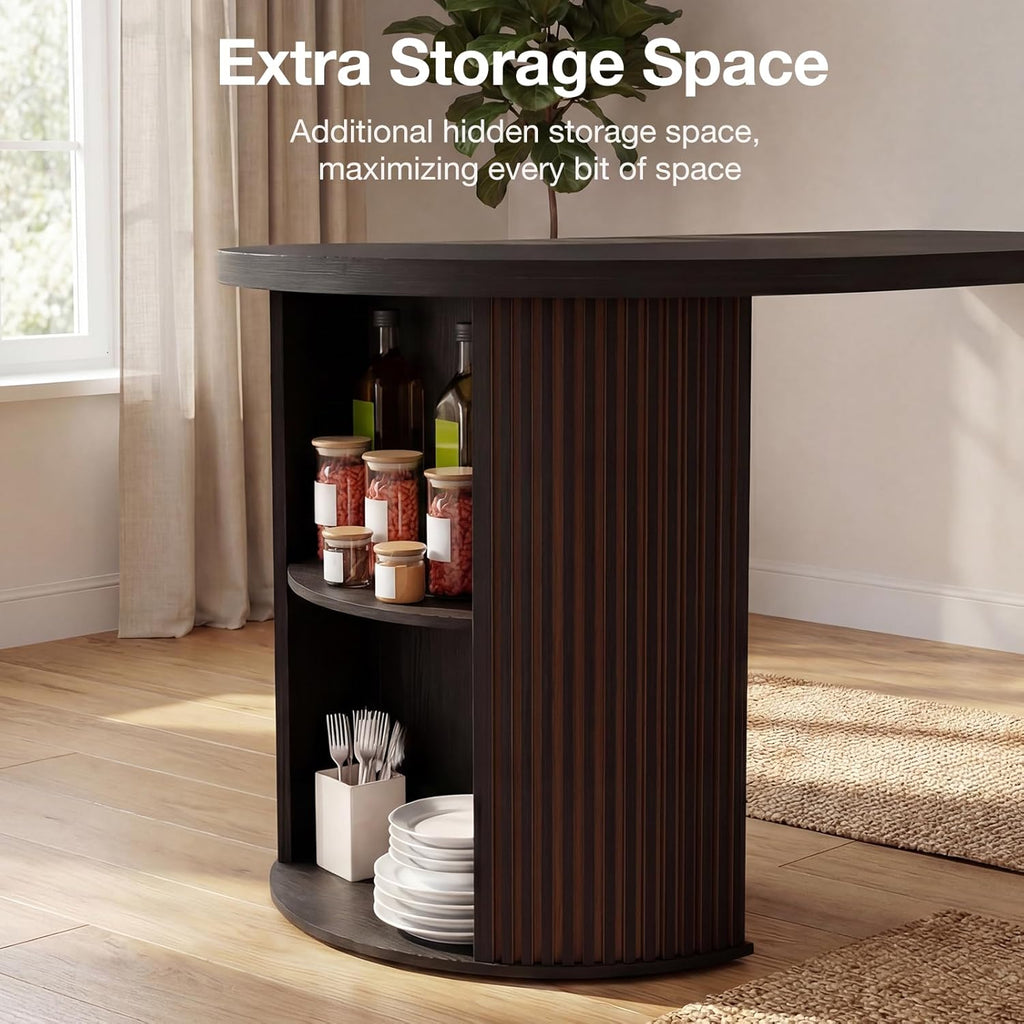38.6" to 110.2" Modern Extendable Dining Table, Expandable Fluted Round Table for 2-12 People with Storage, Space