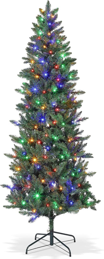 Slim Artificial Christmas Tree with Lights, 9 Adjustment Modes - Prelit Pencil Tree Decor, Skinny Space-Saving